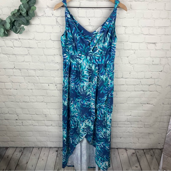 GARNET HILL Floral Sleeveless Faux Wrap Knit Cotton Blend Maxi Dress size 12 - Picture 1 of 9